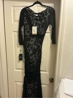 Chiara Boni Black Sheer Ruched Maxi Dress